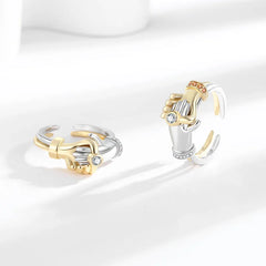 Hand In Hand Open Rings Women Gold and Silver Adjustable Friendship Couple Promise Ring with Zircon Fashion Jewelry Gift Bulk