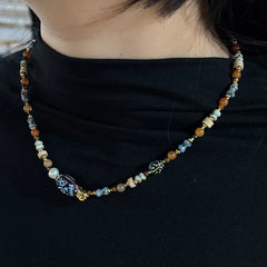 Women Freshwater Pearl Tiger Eye Stone Face Pattern Czech Beads Abacus Beads Necklace Factory Price Jewelry for Daily Causal
