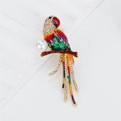 Fashionable Trendy Glitter Rhinestone Imitation Pearl Birds Brooches for Girls Parrot Pins Jewelry for Women Ladies Accessories