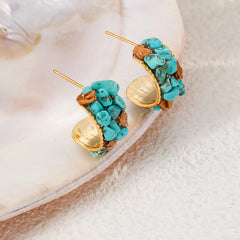 Women Green Small Blue Turquoise 18k Gold-plated S925 Silver Hoop Earring Vintage Trendy Factory Price Jewelry for Causal Daily