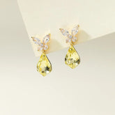 Butterfly Rhinestone Water Drop Earrings for Girls Solid Color Elegant Graceful Jewelry for Women Ladies Accessories Wholesale