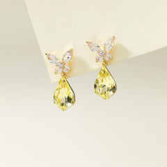 Butterfly Rhinestone Water Drop Earrings for Girls Solid Color Elegant Graceful Jewelry for Women Ladies Accessories Wholesale