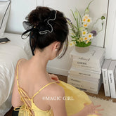 Hot Sale Black Large Durable Elastic Women Hair Claws Graceful Stylish Ribbon Heart Decorative Wholesale Hair Clips Accessories