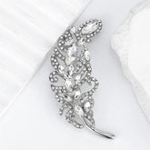 Fashion Rhinestone Glitter Sparking Feather Brooches for Girls Elegant Dainty Sweet Pins Jewelry for Women Ladies Accessories