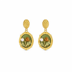 Fashion Vintage Flower Copper 18K Gold Plated S925 Silver Freshwater Pearl Drop Earrings for Girls Jewelry for Women Ladies