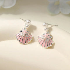 Fashion Pink Shell Imitation Pearl Sweet Princess Style Drop Earrings for Girls Ocean Jewelry for Women Ladies Accessories