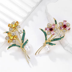 Fashion Glitter Flowers Rhinestone Sparking Sweet Brooches for Girls Elegant Floral Pins Jewelry for Women Ladies Accessories