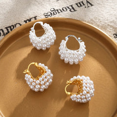 French-style Imitation Pearl Basket Ear Buckles Fashionable Elegant Cluster Beaded Statement Earrings Jewelry Accessories Bulk