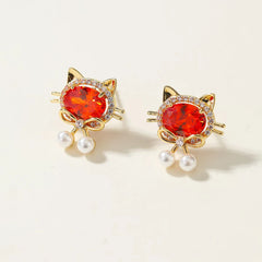 Sweet Glitter Rhinestone Cat Animals Swan Drop Earrings for Girls Flowers Rose Elegant Jewelry for Women Ladies Accessories