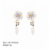 Fashion S925 Silver Freshwater Pearl Copper 18K Gold Plated Flower Drop Earring for Girls Sweet Jewelry for Women Lady Wholesale