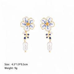 Fashion S925 Silver Freshwater Pearl Copper 18K Gold Plated Flower Drop Earring for Girls Sweet Jewelry for Women Lady Wholesale