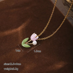 Fashion Copper 18K Gold Plated Glass Pearl Flower Pendent Necklaces for Girls Sweet Jewelry for Women Ladies Wholesale Low MOQ