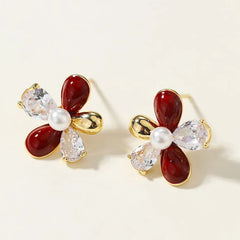 Trendy Butterfly Flower Floral Glitter Stud Earrings for Girls Sweet Glamorous Art Deco Jewelry for Women Ladies Accessories