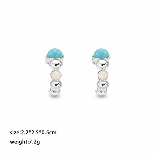 Fashion Tiger Eye Stone Turquoise Copper Hoop Earrings for Girls Simple Trendy Jewelry for Women Ladies Wholesale China Factory