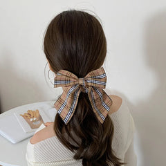 Classic Simple Plaid Bowknot Hair Ties for Girls Elegant French Style Scrunchies for Kids Children Hair Accessories in Stock