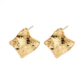 Fashion Copper Stud Earrings Pleated Metal Flashing Texture Earpins Round Square Irregular Earrings Wholesale European American