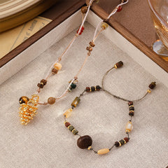 Women Natural Stone Copper Shell Bodhi Seeds Bracelet 18k Gold-plated Necklace Vintage Fashion in Stock Jewelry for Causal Daily