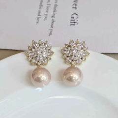 Fashion Trendy Glitter Rhinestone Imitation Pearl Drop Earrings for Girls Elegant Sweet Jewelry for Women Ladies Accessories
