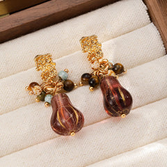 Women Brown Green Czech Beads Natural Stone S925 Silver 18k Gold-plated Earring Fashion Elegant Dainty in Stock Daily Jewelry