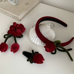 Fashion Flower Elegant Solid Color Red Head Band for Girls New Year Bowknot Chic Hair Band for Women Ladies Hair Accessories