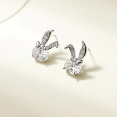 Women Rabbit Heart Shape Small Silver Fashion Stud Earring Trendy Chic Cute Cartoon High Quality Bulk Order Jewelry Accessories