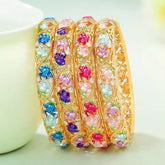 Fashion Luxury Vintage Deco Art Bangles for Girls Glitter Flower Floral Jewellry for Women Ladies Accessories Bijuterias Chic