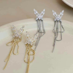 Female Rhinestone Butterfly Mental Tassel Design Drop Earring Fashion Elegant Glamorous Wholesale Jewelry Accessories for Causal