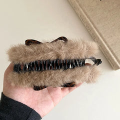 Fashion Fluffy Fur Bowknot Hair Clips for Girls Trendy Autumn Winter Banana Clips for Women Ladies Hair Accessories in Stock
