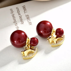 New Style Horse New Year Earrings Fashion Charm Red Imitation Pearl Stud Earrings for Horse Year Festival Ear Accessories Bulk