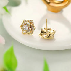 Women Rose Flower Shape Rhinestone Small Stud Earring Fashion Elegant Beauty Wholesale Jewelry Accessories for Female Daily Use