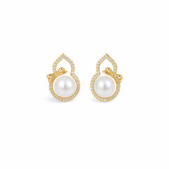 Fashion Freshwater Pearl Gourd Drop Earrings for Girls Sweet Cubic Zirconia 18K Gold Plated Jewelry for Women Ladies Wholesale