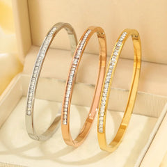 Women's Fashion Glitter Bangles Stainless Steel Trendy Zircon Bracelets Romantic Elegant Jewelry for Gift Accessories Wholesale