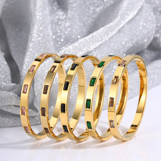 Titanium Steel Bangles Colorful Square Zircon High-end Light Luxury Bracelet Fashionable Non-fading Women's Jewelry Accessories