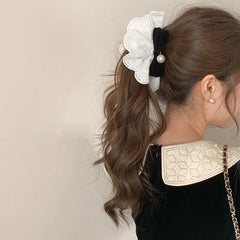 Korean Sweet Fashion Style Hair Clip Women's White Lace Bowknot Banana Clips High-end Elegant Barrette Wholesale Hair Accessory