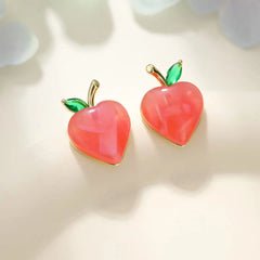 Simple Minimalistic Fruits Peaches Glitter Rhinestone Stud Earrings for Girls Sweet Trendy Jewelry for Women Ladies Accessories