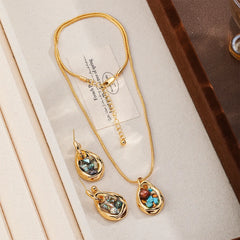 Fashion Turquoise Abalone Shell Jewelry Sets for Girls Classic Dainty Earrings Necklaces for Women Ladies Wholesale Bulk