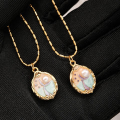 Fashion Copper 18K Gold Hand-Painted Drip Glaze Necklaces for Girls Freshwater Pearl Jewelry for Women Ladies Wholesale Bulk