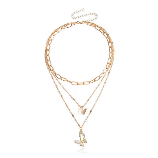 Fashion Sweet Butterfly Trendy Layered Wearing Necklaces for Girls Elegant Graceful Charms Jewelry for Women Ladies Accessories