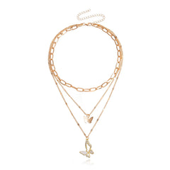 Fashion Sweet Butterfly Trendy Layered Wearing Necklaces for Girls Elegant Graceful Charms Jewelry for Women Ladies Accessories
