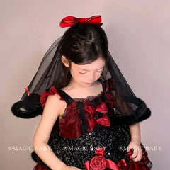 Halloween Hair Clip for Kids Red Ribbon Bow Mesh Gothic Style Children Hair Accessories Spooky Elegant Costume Party Hairpins