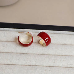 Fashion Simple Minimalistic Classic Red Solid Color Hoop Earrings for Girls Art Deco Charms Jewelry for Women Ladies Accessories