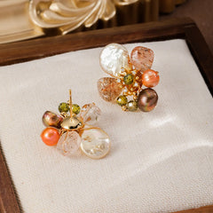 Fashion Freshwater Pearl Crystal Cubic Zirconia 18K Gold Plated Stud Earrings for Girls Trendy Jewelry for Women Lady Wholesale