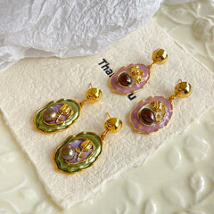 Fashion Freshwater Pearl Copper 18K Gold Plated Drop Earrings for Girls Hand-Painted Jewelry for Women Ladies Wholesale Vintage