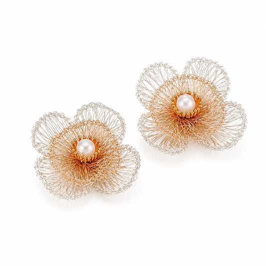 Fashion Wire Crochet Artisan Work Luxury Copper Stud Earrings for Girls 18K Gold Jewelry for Women Ladies Wholesale Bulk Low MOQ