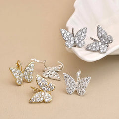 Women Butterfly Silver Small Stud Earring Fashion Elegant Glitter Sparking Wholesale Jewelry Accessories for Female Office Daily