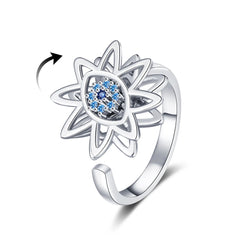 Rotatable Flower Open Rings Women Adjustable Devils Eye Blue Zircon Sunflower Design Ring Fashion Jewelry Elegant Gift Wholesale
