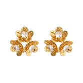 Women's Flower Stud Earrings Solid Color Textured Metal Floral Earring with Crystal Center Elegant Fashion Jewelry Wholesale
