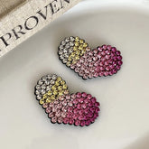 Ladies Colorful Heart-Shaped Snap Clips Chic Sweet Trendy Glitter Sparking Rhinestone in Stock Hair Clips Accessory for Women