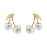Cherry Round Imitation Pearl Stud Earrings Simple French Style Light Luxury Elegant Sweet Earrings Women Accessory Fashionable