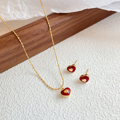 Ladies Red Heart 18k Gold-plated Chain Solid Pendant Necklace Elegant Fashion Simple Factory Price in Stock Jewelry for Women